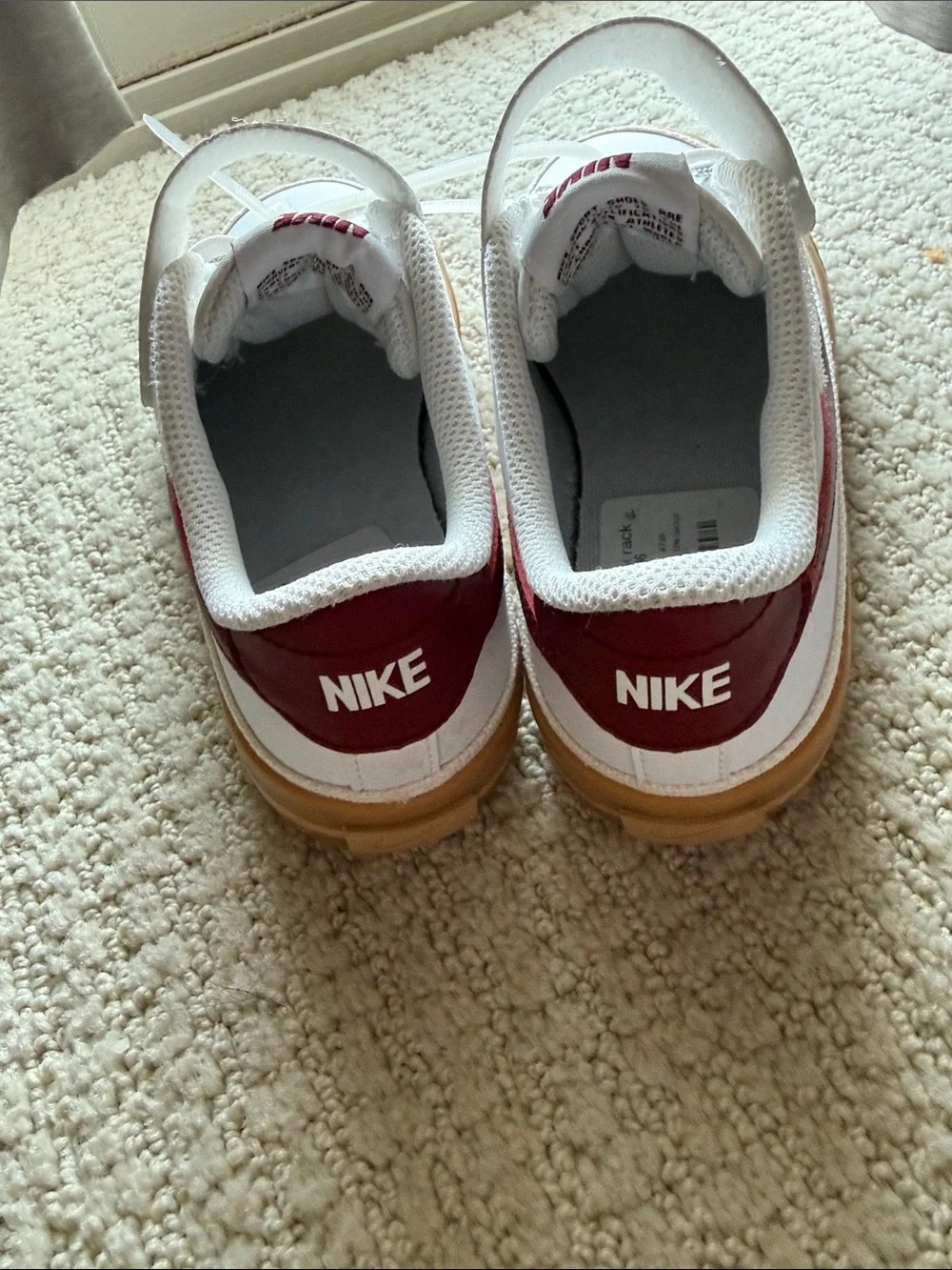 Nike Kids White & Maroon Low-Top Sneakers with Gum Sole
